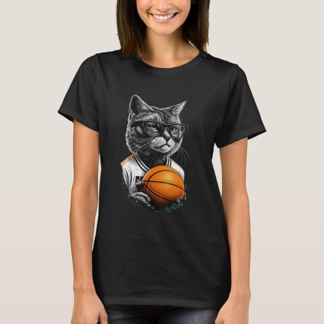 T-shirt Chat Jouer Basketball Graphisme Tee - shirts Homme (Devant)