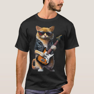 T-shirt Chat Jouer Guitare Électrique Animal Chat Guitare