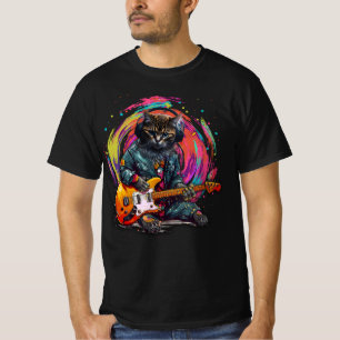 T-shirt Chat Jouer Guitare Électrique Rock Heavy Metal Mus