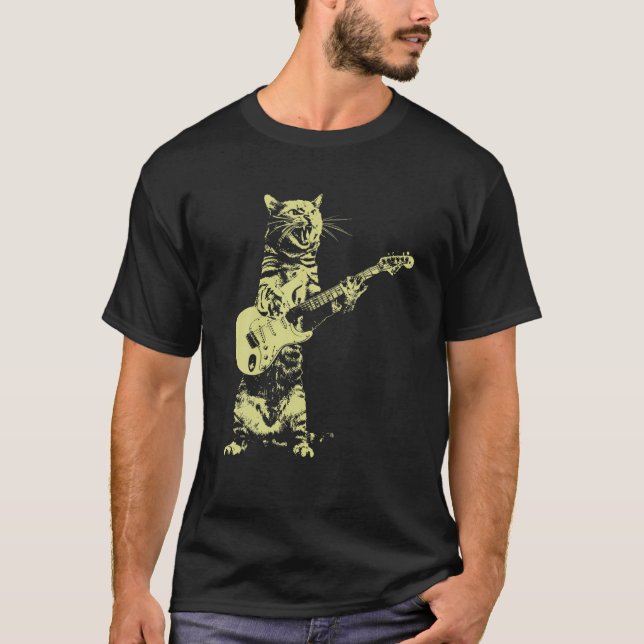 T-shirt Chat Jouer Guitare Funny Guitariste Kitten Musicie (Devant)