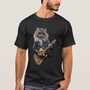 T-shirt Chat Jouer Guitare Rock Star Rock et Roll pour hom