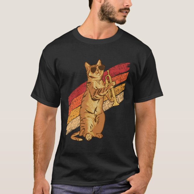T-shirt Chat Jouer Trombone Avec Lunettes De Soleil Trombo (Devant)