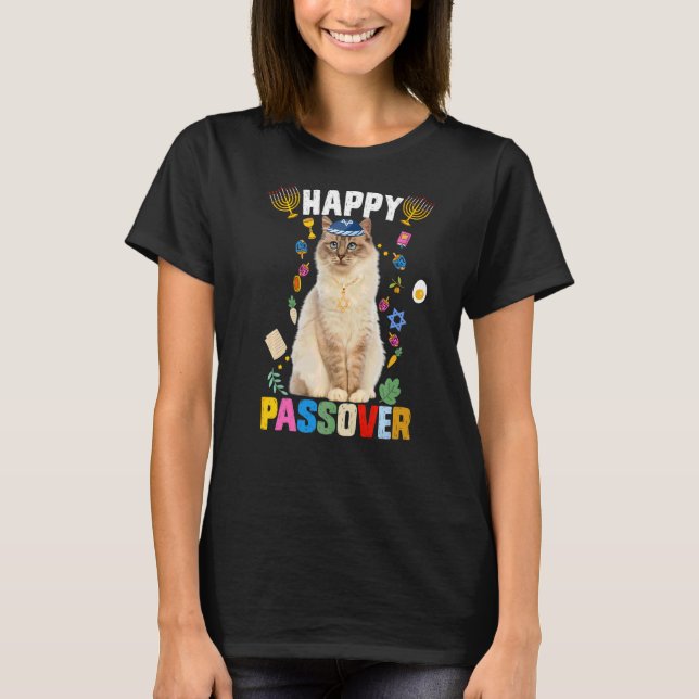 T-shirt Chat juif Kippah Bonne Pâque Matzah Pâque H (Devant)