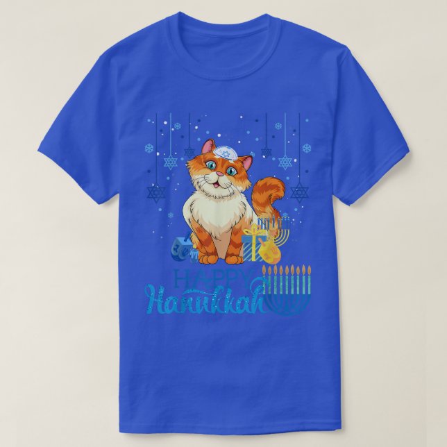 T-shirt Chat juif Menorah Casquette Chanukah Hanoukka Meow (Design devant)