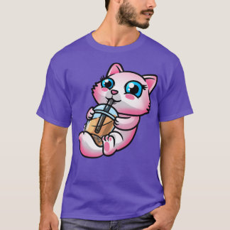 T-shirt Chat Kawaii Boire Bubble Thé Lait Boba Hommes Femm