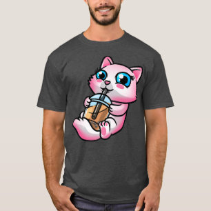 T-shirt Chat Kawaii Boire Bubble Thé Lait Boba Hommes Femm