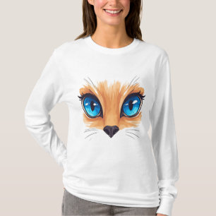T-shirt Chat Kawaii Gros Yeux Bleus Illustra d'Animal Mign