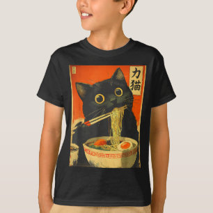 T-shirt Chat Kawaii Mangeant Des Nouilles Ramen Cadeau Drô