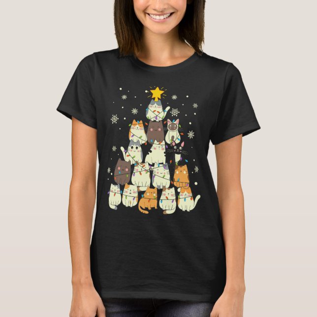 T-shirt chat kawaii mignon arbre de Noël (Devant)