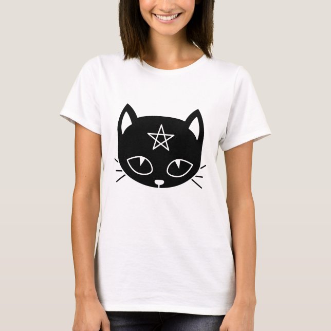 T-shirt Chat Kawaii Pagan noir (Devant)