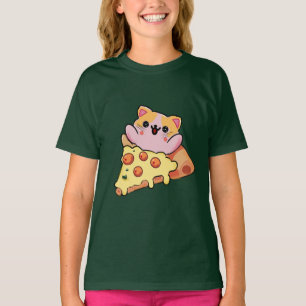 T-shirt Chat Kawaii Personnalisé qui Sert une Pizza au Pep