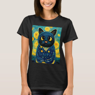 T-shirt Chat Kawaii Van Gogh Starry Nuit Chat Maman Chat P