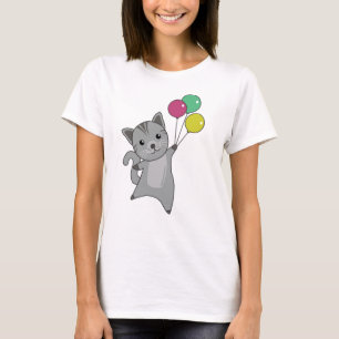 T-shirt Chat Kitten Ballons mignons Animaux Gris Chats