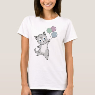 T-shirt Chat Kitten Ballons mignons Animaux Gris Chats