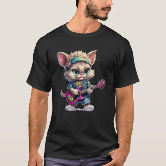T-shirt Chat Kitten Guitare Lecteur Guitariste Cadeau Mama