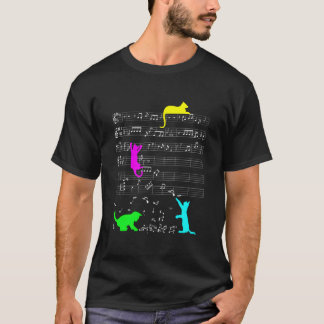 T-shirt Chat Kitty Notes De Musique Clé De Musicien Coloré