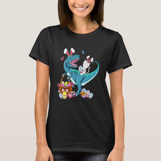 T-shirt Chat Lapin Pâques équitation Dino Trex Chasse aux  (Devant)