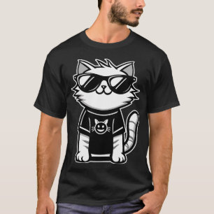 T-shirt Chat le plus froid avec lunettes de soleil Noir