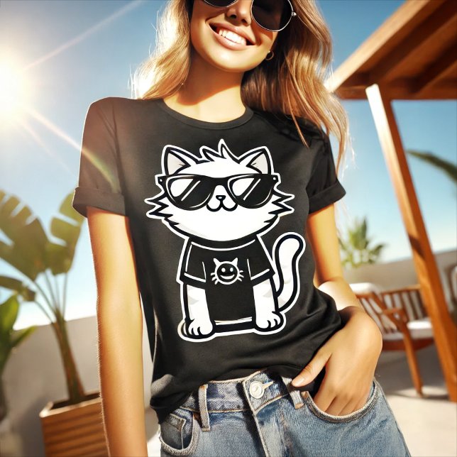 T-shirt Chat le plus froid avec lunettes de soleil Noir (Créateur téléchargé)