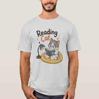 T-shirt Chat Lecteur Mignon Amoureux de Livres Illustratio