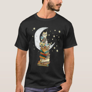 T-shirt Chat lisant des livres buvant du café au clair de