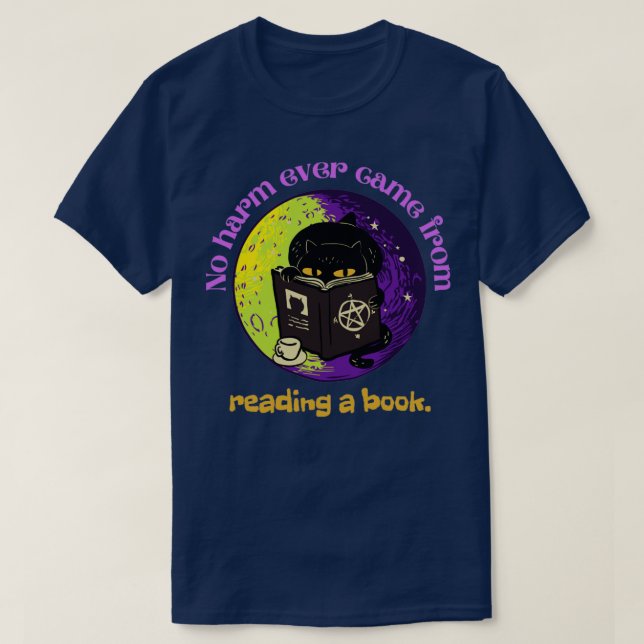 T-shirt Chat lisant un livre avec café (Design devant)