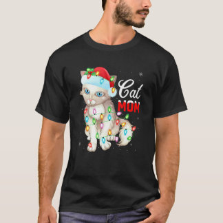 T-shirt Chat Lumières Noël Père Noël Chat Maman Noël