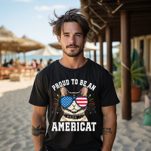 T-shirt Chat Lunettes de soleil Drapeau américain Fier d'ê