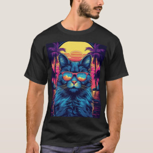T-shirt Chat Maine Coon avec lunettes de soleil sur une pl