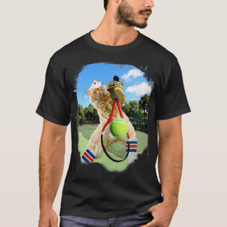 T-shirt Chat Maine Coon Jouant Au Tennis