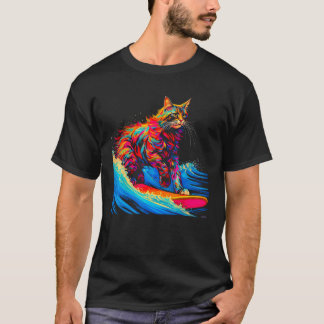 T-shirt Chat Maine Coon Surfant Surf