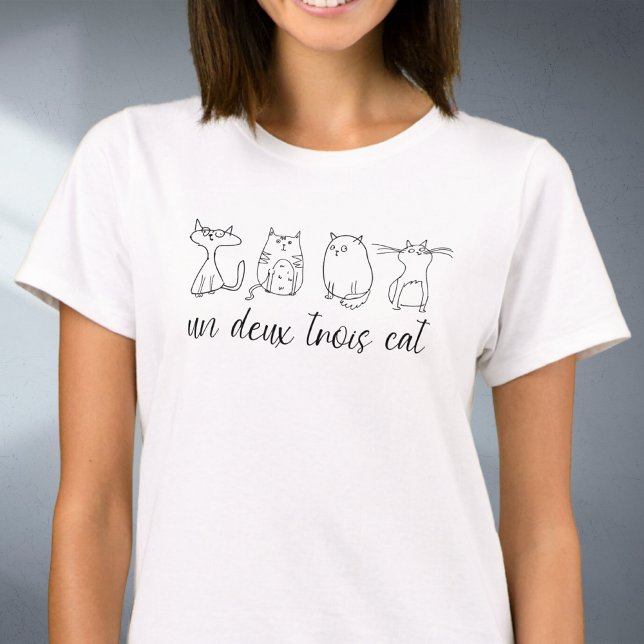 T-shirt Chat Maman Funny Un Deux Trois Catful Kitty Chat L (Cat mom fun un deux trois cat tshirt.)