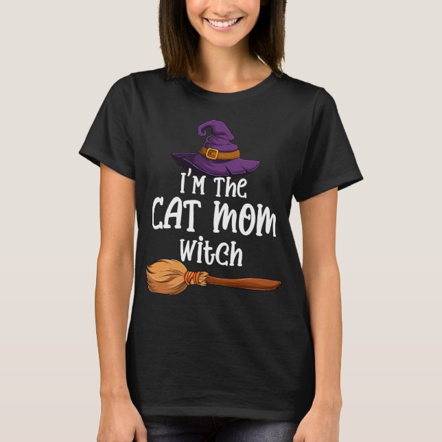 T-shirt Chat Maman Sorcière Drôle Halloween Costume Casque (Devant)