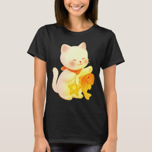 T-shirt Chat Maneki Neko Kawaii avec décoration de poisson