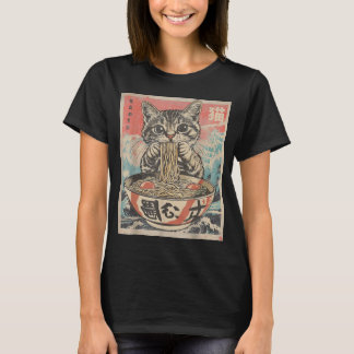 T-shirt Chat mangeant des nouilles Ramen Kawaii Anime Mang