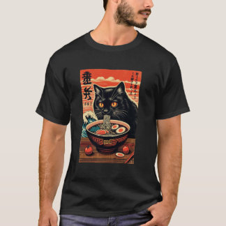 T-shirt Chat mangeant des ramen, amateur de chat, style ja