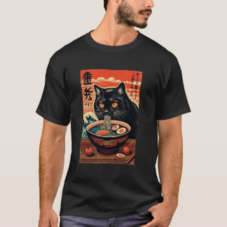 T-shirt Chat mangeant des ramen, amateur de chat, style ja