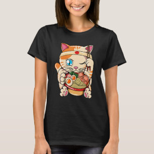 T-shirt Chat mangeant des ramen Baka Japonais