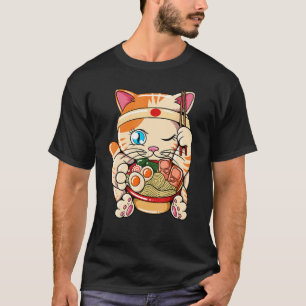 T-shirt Chat mangeant des ramen Baka Japonais