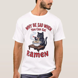 T-shirt Chat Mangeant des Ramen Drôle de Bonheur
