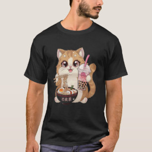 T-shirt Chat mangeant du Ramen et du Bubble Tea Japonais V