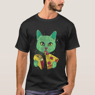 T-shirt Chat Manger Pizza et Taco dans l'espace Drôle Chat