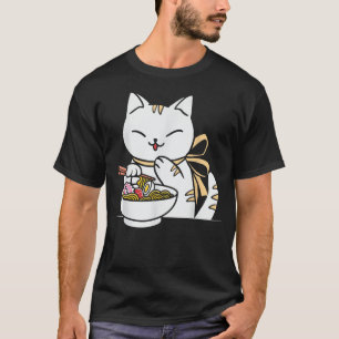 T-shirt Chat Manger Ramen Bowl Kawaii Anime Japonais migno