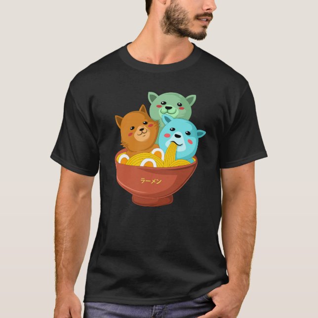 T-shirt chat manger ramen nouilles japonaise (Devant)