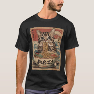 T-shirt Chat Manger Ramen nouilles Kawaii Anime Manga Japa