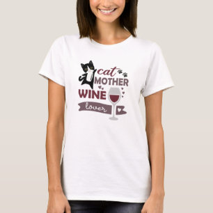 T-shirt Chat Mère Vin Lover Chats Rouge Vin Noir