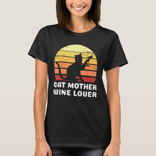 T-shirt Chat Mère Vin Vino Chat Propriétaire Mère Mère Mam (Devant)