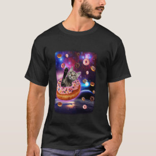 T-shirt Chat Mignon à l'Intérieur du Beignet Dans l'Espace