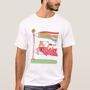 T-shirt Chat mignon affamé étreignant la carpe Koinobori d