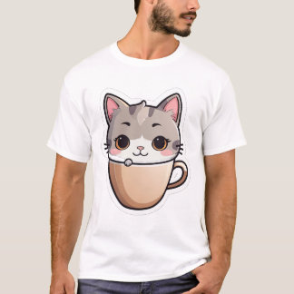 T-shirt Chat Mignon dans une Tasse de Café Autocollant Kaw